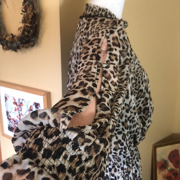 RACHEL ROY Size 2X Leopard Cocktail Dress Animal HiNeck Balloon Sleeve Keyhole - Picture 8 of 17